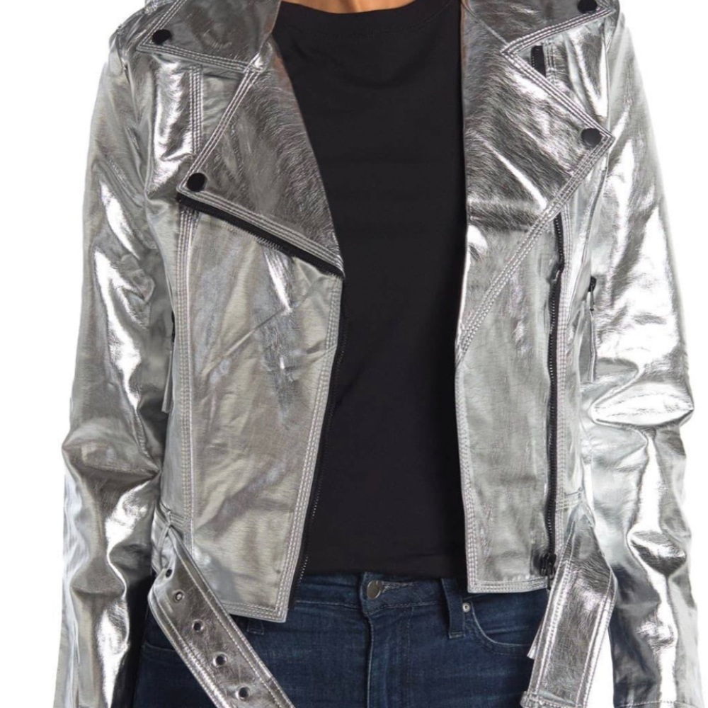 Noize Silver Vegan Leather Belted Jacket